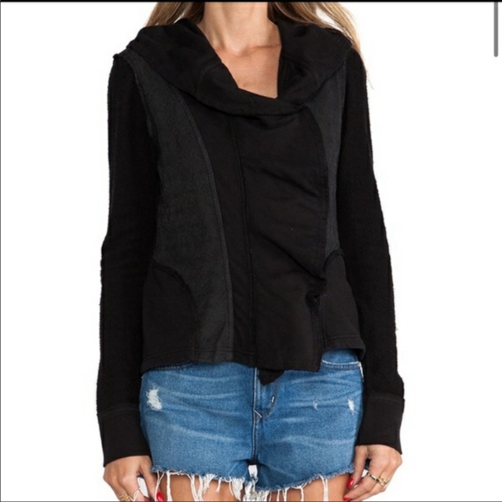Free People Women’s Clementine Assymetrical Lace Inset Hoodie Jacket Black